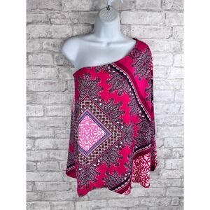 New‎ Chicos Top 1 Small Pink Refined Borders One Shoulder Bell Sleeve Knit Boho